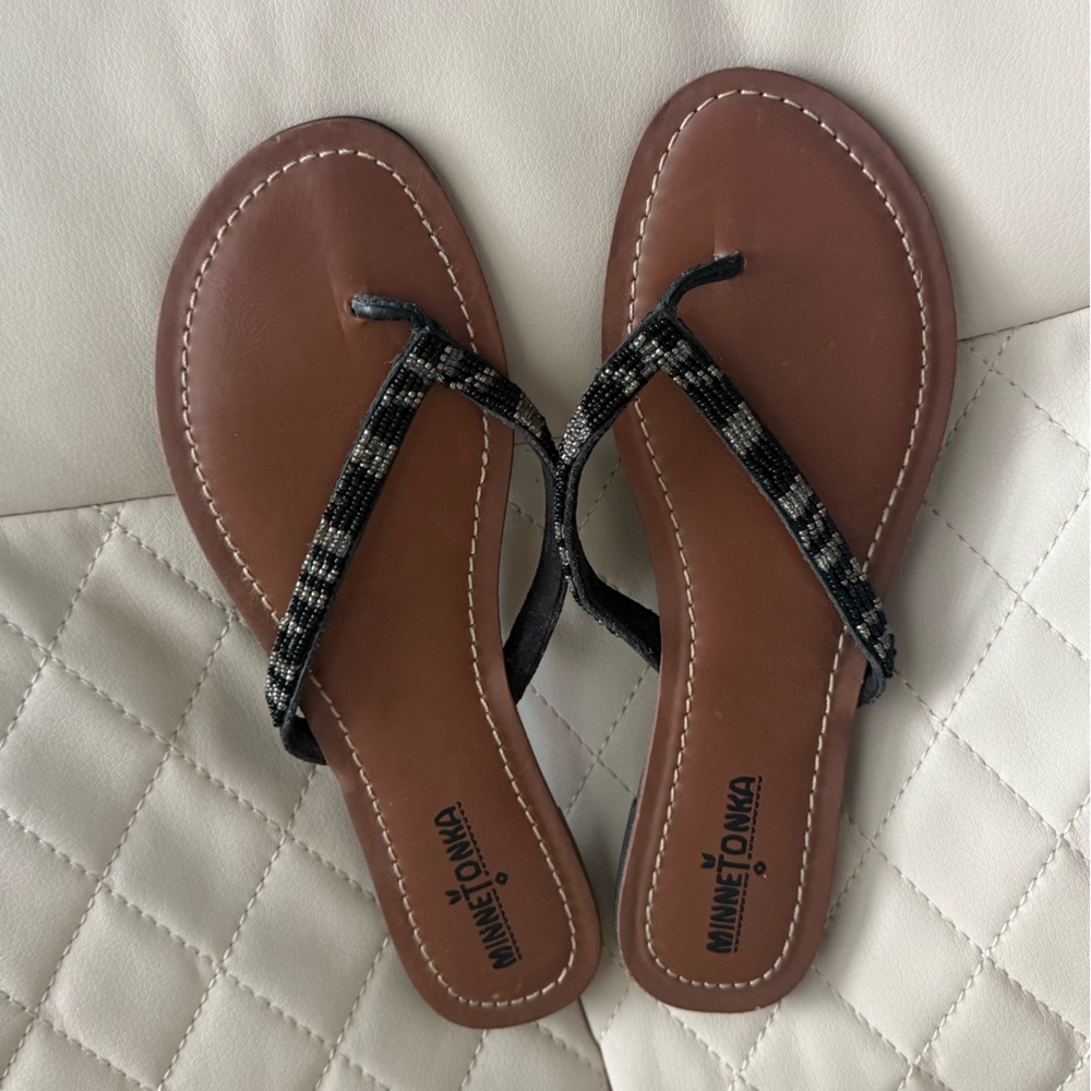 Gorgeous Minnetonka Black Beaded Sandals